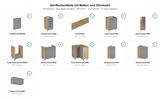 Winkelküche – Nexa Beige Woodline – K53-G330 – Maßbild (Set-Bestandteile mit Maßen und Stückzahl)