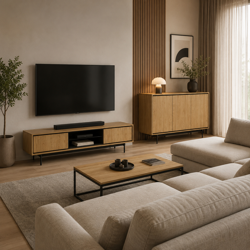 Delvaro Wohnzimmer-Set 2-teilig – Modernes Design in Baltic Dune mit schwarzem Stahlgestell